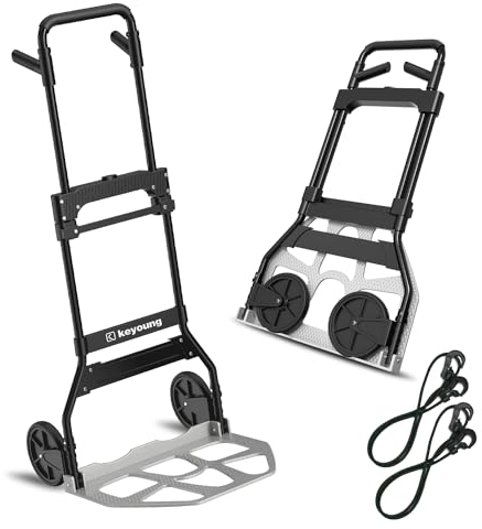 Keyoung Sackkarre Klappbar mit extra langem Teleskopgriff 120 cm inklusive 2 Expanderseilen Transportkarre Klappbar mit Einer Tragfähigkeit von 150 kg
