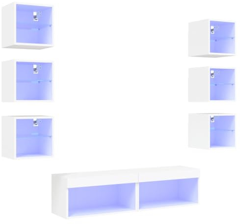 vidaXL Wohnwand 8-TLG., Schrankwand mit viel Stauraum, Anbauwand mit LED-Beleuchtung, Wandmontage Fernsehschrank Wohnzimmer Set Schrank, Weiß Holzwerkstoff