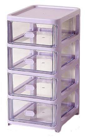Verve Jelly Mini Storage Tower 4 Tier Plastic Storage Box Drawer Bins, Small Desk Organizer Boxes, Stackable Chest of Drawers for Home, Office, Desktop, Purple