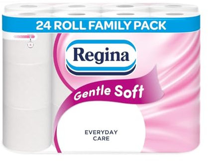 Regina Gentle Soft Toilet Tissue - 24 Rolls of 3 Ply Toilet Paper, 160 Sheets, Soft and Gentle, 30% PCR Plastic Packaging, FSC Certificated