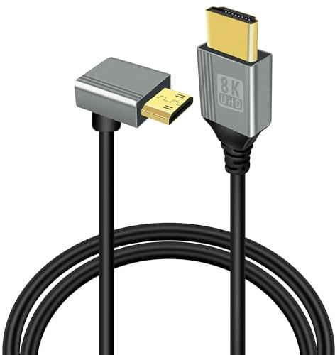 GELRHONR 8K Mini HDMI zu HDMI Kabel 2.1, 90 Grad Mini HDMI Stecker zu HDMI Stecker 48Gbps High Speed Unterstützung 8K@60Hz Video für Kamera, DSLR Camera Camcorder,HDTV Laptop (Down Angle Mini HDMI 1M)