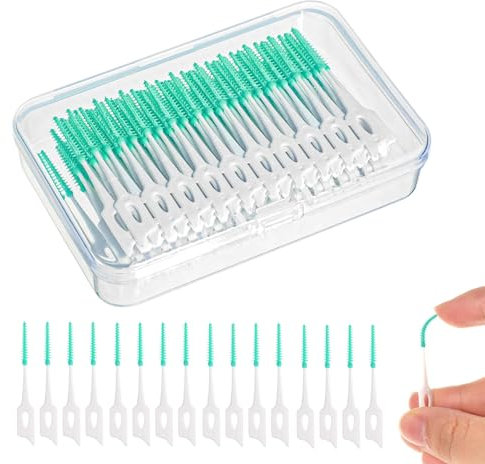 220 Pieces Silicone Interdental Brushes, Dual-Use Silicone Dental Picks, Green Dental Brushes Floss Picks for Braces Oral Cleaning