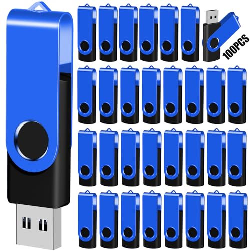 EASTBULL Flash Drive Bulk 8GB USB 100 Pack with Lanyards USB 2.0 Thumb Drive Bulk Memory Stick Swivel Pen Drive for Storage and Backup 8 GB 100 Pack, Blue