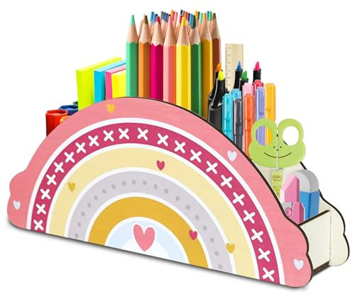 Yolistar Schreibtischorganizer aus Holz,Schreibtisch Organizer Regenbogen,Regenbogen Stiftehalter Kinder Stifte Organizer,GeeignetGeeignet,büro Organizer für Kinder-Stiftebox und Klassenzimmer Organis
