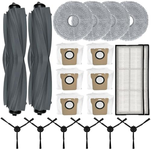 21 Stück Zubehör für Dreame X10/S10 Plus/L10S Ultra/W10S pro Saugroboter, Ersatzteile für Xiaomi X10+ mit 6 Staubbeutel 2 Hauptbürsten 6 Schwarz Seitenbürsten 2 Filter 4 Wischtücher 1 Reinigungsbürste