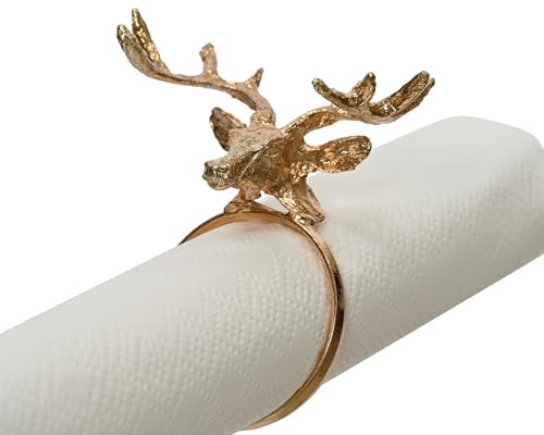 Kaemingk Serviettenringe Hirschkopf 3,7x5,5x3cm Metall 4er Set - goldene Hirsch Serviettenhalter für die Weihnachts- und Winterzeit - Tischdeko für Weihnachten Hochzeit - Gold