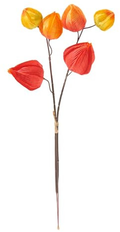 DPI Physalis Zweig mit 6 Lampionblüten, 32 cm lang, Dekozweig für Herbstdeko, künstliche Pflanzen, Herbstdekoration