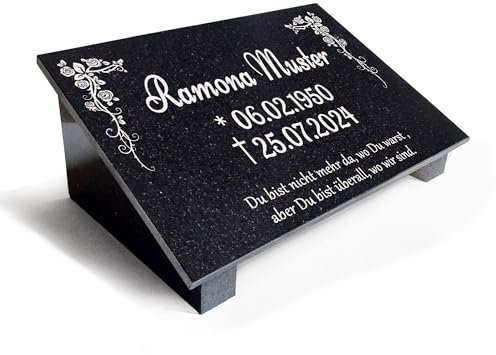 Granit Grabplatte Grabtafel personalisiert Grabstein mit Stützen, Motiv Gravur wetterfester Inschrift Gedenktafel, Grabkissen MA6 (30x20cm mit Stützen)