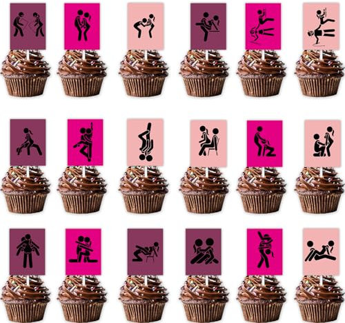 36pcs Pink Funny Cupcake Topper Male Female Love Theme Decor Supplies Birthday Bachelorette Bridal Shower Night Out Hen Movie Wedding Anniversary Party Decorations set