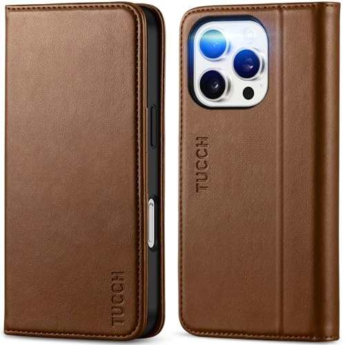TUCCH Hülle für iPhone 16 Pro Lederhülle Handyhülle, Braun | Handytasche Wallet, Kartenfach, RFID Schützhülle, Brieftasche mit Geldbeutel, Leder Case, kompatibel mit iPhone 16 Pro