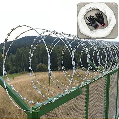 GZHERVICES Stacheldraht Aus Verzinktem Stahl Auf Rollen, Ultimativer Schutz Gegen Diebstahl Und Klettern – Langlebiger Stacheldraht Aus Band Zur Isolierung Von Ziehharmonikazäunen(60m/196.85ft)
