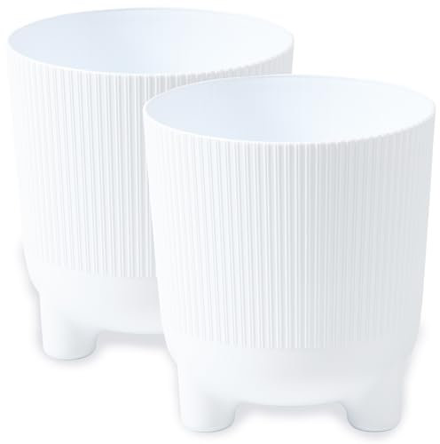 PECZEKO Lot de 2 pots de fleurs mats avec pieds - Pot décoratif pour grandes et petites plantes - Blanc - Diamètre : 16 cm