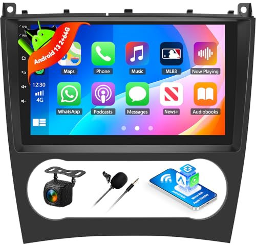 2G + 64G Android 13 estéreo de Coche para Mercedes-Benz Clase C / CLKW203 W209 C180 C200 2005-2009 con Carplay inalámbrico Android Auto 9 Pantalla CAMECHO estéreo de Coche con BT GPS FM/RDS WiFi