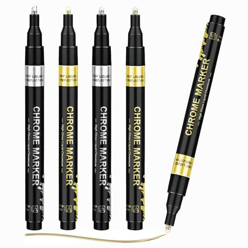 Metallic Chrome Marker 4 Pièces Or Et Argent Marqueurs Acryliques Métalliques Set Marqueurs Métalliques Pour Restauration Stylo Peinture Chrome Liquide Miroir Permanent Et Brillant Pour Modèle Métal