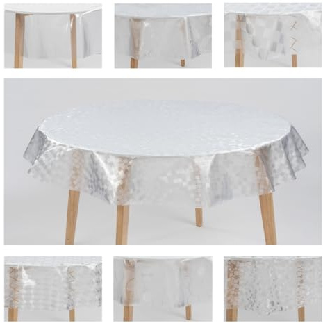 laro Ø 140 cm Premium Line Transparente Tischdecke rund - PVC Kunststoff - Wasserdicht & abwischbar, Muster:Mosaik Transparent, Größe: Rund 140cm
