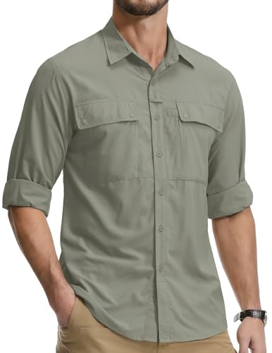 Jessie Kidden Mens Safari Shirts Long Sleeve UV Sun Protection Hiking | Button Down Mesh Back Vents Outdoor UPF 50+ Quick Dry Breathable Cool Lightweight Fishing Travel Gardening Clothes