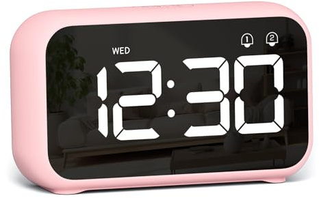 LATEC Alarm Clock, Digital Alarm Clock Bedside with LED Display, 4 Levels Brightness, 8 Volume, 40 Alarm Tones, Snooze, Dual Alarms, Week Display, 12/24H, Power-Off Memory, Bedside Clock