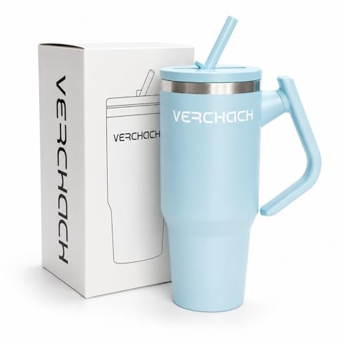 Verchach gourde isotherme 1118ml en acier inoxydable. Gourde avec paille, mug isotherme froid 24h/chaud 12h, couvercle étanche. Une meilleure gourde isotherme sport bureau voyage.