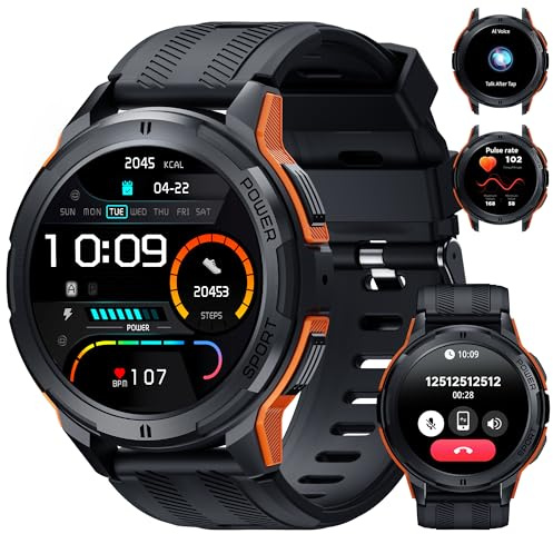 OUKITEL Reloj inteligente para hombre, reloj militar Smart Watch con llamadas de voz, 1.43 AMOLED Screen 24/7 sueño pulsómetro, 100+ rastreador de fitness deportivo para iOS Android