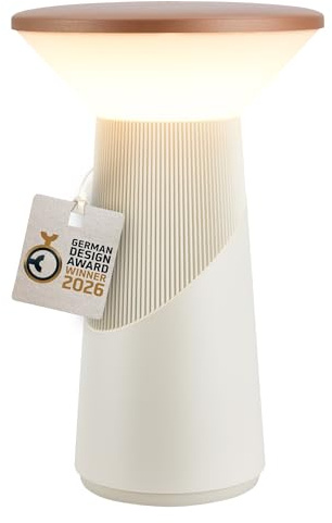 BRILONER - Pilia LED Tischlampe kabellos IP44 mit Touch, dimmbar, warmweißes Licht, Tischlampe Akku, Nachttischlampe, Leselampe, LED Lampe, German Design Award Winner 2026, 15x24 cm, Hellgrau-Coffee