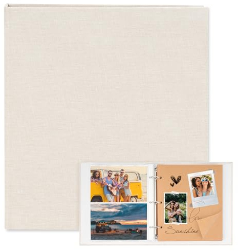 Album Photo 160 Pages en Lin Relié 21x23 cm,Classeur Photo Livre Photo Personnalisable Album Photo Scrapbook pour Livre Photo Souvenir DIY pour Bebe Anniversaire Valentin Mariage Noël Cadeau-Ecru