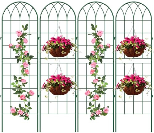 SUNYRISY Rankgitter Metall 4er Set, 180 cm hoch Garten Rankhilfe Spalier Rosengitter für Kletterpflanzen Blume Topfpflanzen Traube Gemüse, Grün