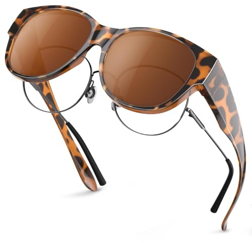 Sonnenbrille über Normale Brille,Polarisiert UV Überzieh Sonnenbrille Damen | UV Schutz Rund Ultraleicht Übergroß Überbrille Sonnenbrille für brillenträger
