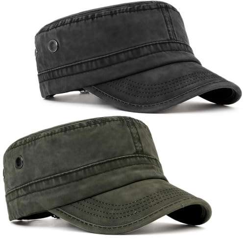 Scettar Military Cap Herren, Gewaschene Army Cap aus Baumwolle, Leichte Atmungsaktive Sommer Schirmmütze 56–61 cm für Outdoor & Freizeit