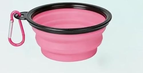 Ciotola Pieghevole e smontabile per Cani e Gatti,Silicone,con Moschettone, circa 450ml, BPA Free (rosa)
