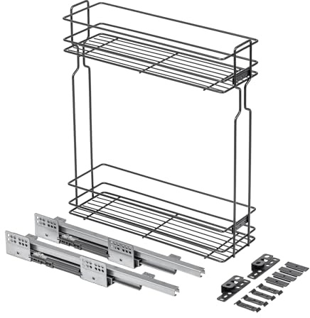GTV Apothekerauszug für Unterschrank 200mm, Cargo Auszug mit 2 Etagen, Vollauszug für Küche, Belastbarkeit 15 kg, Höhe 506mm, Tiefe 475mm, Stahl, Anthrazit