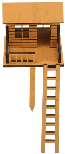Wooden Mini Tree House with Ladder, Rustic Fade-Resistant Fairy | Garden Ornament for Flower Pots, Tabletop Office Decor, Sturdy Miniature Village Style Home Accent