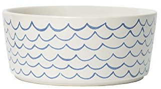 Waggo Sketched Wave Ceramic Dog Bowl Blue/White Durable Dog Food and Water Pet Dish (Small)