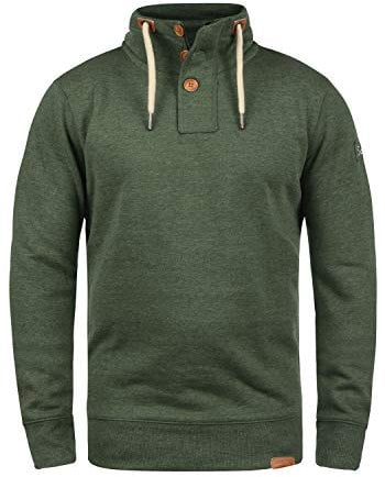 Solid SDTripTroyer Herren Sweatshirt Troyer Pullover mit Stehkragen Knopfverschluss Reißverschluss Kordelzug Rippbündchen Baumwollmischung Regular fit, Größe:L, Farbe:Climb Ivy Melange (8785)