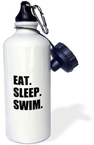Eat Sleep Swim-Swimming Enthusiast-Swimmer Passion-Black Text Sports Water Bottle Novelty Gym Water Bottle Aluminium, 21 oz, White