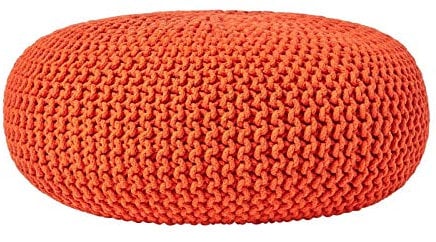 Homescapes Pouf Strickpouf rundes Bodenkissen, Sitzpouf 70 x 23 cm, gepolsterter Sitzhocker, Sitzpuff/Puff mit grob gestricktem Bezug aus 100% Baumwolle, Strickpuff, Orange