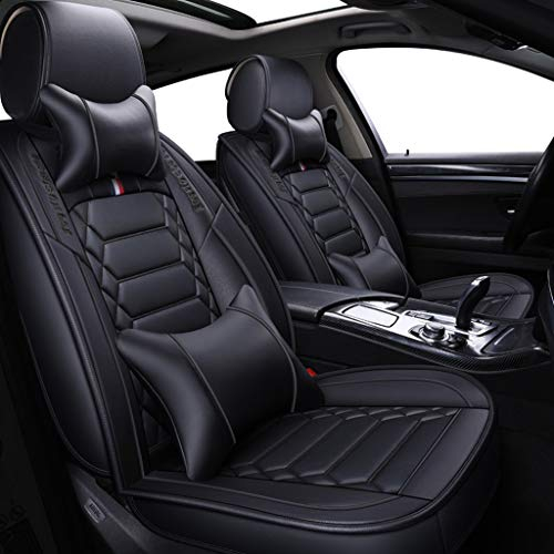 JDWBT Sitzbezüge Leder, Vorne und Hinten 5-sitziges Set Universal Leder Seasons Protectors Pad Kompatibler Airbag mit Kissen. (Farbe : Schwarz)