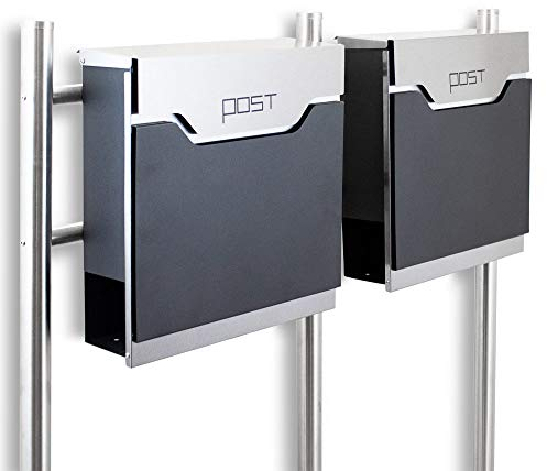 BITUXX® Design Doppel Standbriefkasten 16780 Briefkasten Briefkastenanlage Freistehender Postkasten mit Zeitungsfach Anthrazit Graphit Edelstahl