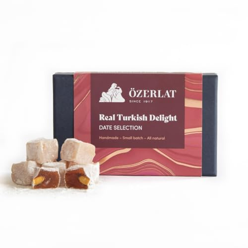 Date Selection Turkish Delight by Ozerlat - Luxury Gourmet Artisan Dessert Sweets with Date, Hazelnut & Pistachio, Vegan & Gluten Free, Premium Gift Box, 200g