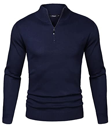 iClosam Mens Half Zip Sweater Knit Jumper Classic Solid Knitted Long Sleeve Pullover Regular Fit for Winter Dark Blue