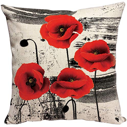 Violetpos Kissenhülle Sofa Zierkissenbezug Auto Zierkissenbezüge Kissenbezüge Kissen Psychedelische Rote Mohnblumen Blumen 45 x 45 cm