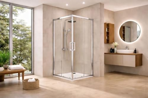 Box doccia angolare 80x120 cm con ante scorrevoli in cristallo temperato 6mm H 190cm LILIA - Cromato Lucido