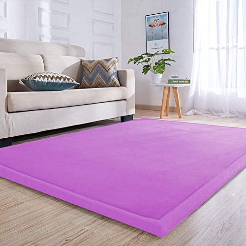 Loartee Samtmatte Teppich Matte,Kinderteppich Krabbeldecke Groß,3cm Dick Krabbelteppich,Gymnastik Teppich,für Baby,Kinderzimmer,Schlafzimmern(Lila,100x100cm)