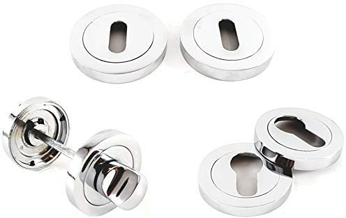 Türschloss, Schlüsselloch-Rosette, Badezimmer-Drehung, satiniertes und poliertes Chrom-Finish (Euro, Chrom)