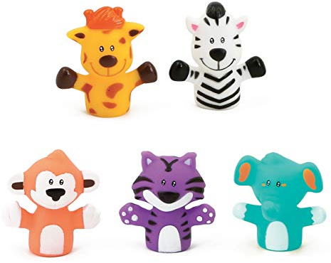 LUDI — 5 Fingerpuppen, Savannah Animals — Weichplastik, 5 x 5,5 x 2,5 cm — fördern Fantasie, Wortschatz und Geschicklichkeit — ab 10 Monaten