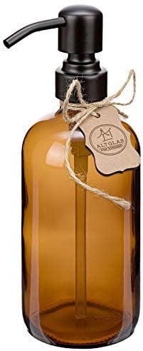 ALTGLAS Seifenspender 'Sarajevo' aus Braun Glas Flasche mit 304 Edelstahl Pumpkopf in Matt-Schwarz (1 Stück a 500 ml)