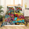 Loussiesd Hippie Graffiti Bettwäsche Jungen Teenager Hip Hop Straßenkultur Bettwäsche Set 155x220 cm Kinder Wand Graffiti Kunst Bettbezug Graffiti Muster Betten Set mit 1 Kissenbezug 80x80cm