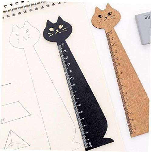 PiniceCore 15cm Nette Katze Gerade Lineal aus Holz Kawaii Werkzeugen Briefpapier Cartoon-Zeichnung Geschenk Korean Büro-Schule Messzufall Stil