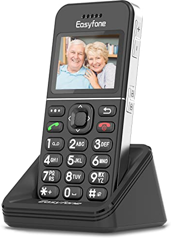 Easyfone T100 GSM Seniorenhandy ohne Vertrag, 2,0-Zoll-HD-Vollbild-Display, SOS-Funktion, Hörgeräte kompatibel, 1500mAh Akku mit Ladestation