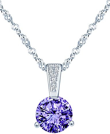INFINIONLY Collana diamanti da donna ragazza, Collana in argento 925, Collana solitario 3 griffe, Ciondolo con zirconi lucidi, 0.8cm gemma, Processo di taglio perfetto, 45cm Catena, viola chiaro