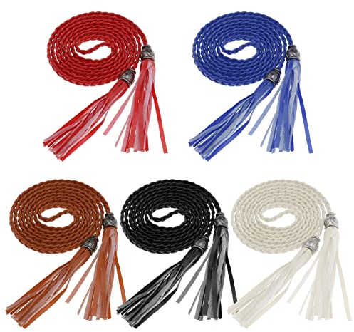 VGOL 5 Stück Frauen Geflochtener Gürtel Quaster Gewebter Taillengürtel Doppelter Seilgürtel Taillenseilgürtel Wickelgürtel aus PU-Leder für Rockkleid